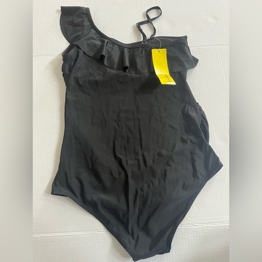 Ginkana Maternity Ruffle Black One Piece Womens Bath Suit NWT Size Medium